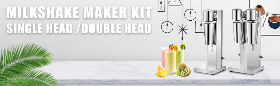 Milkshake Maker, Commercial Electric Milkshake Maker, 180W Double Head  Drink Mixer Machine Stainless Steel Tea Drink Juice Mixer with 2pcs 800ml  Cups
