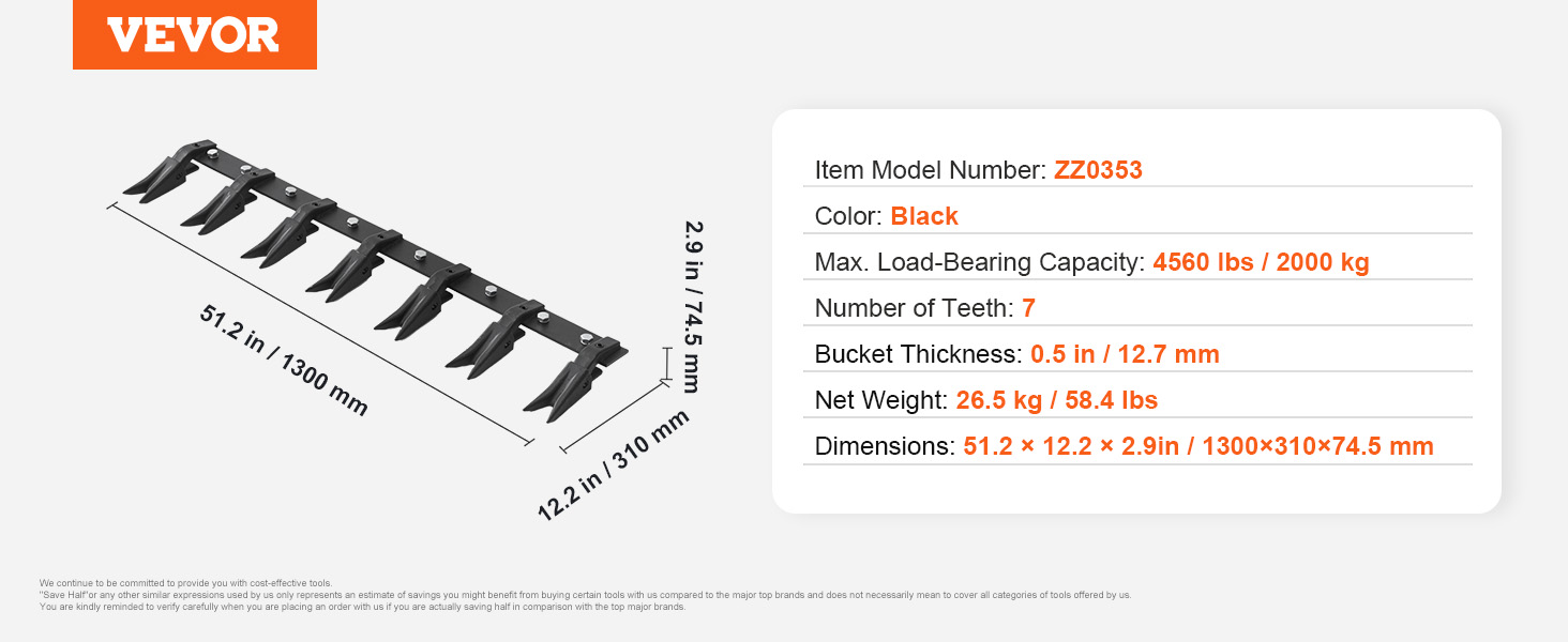 Vevor Bucket Tooth Bar 53 Heavy Duty Tractor Bucket Teeth Bar For Sub Compact Tractor Loader