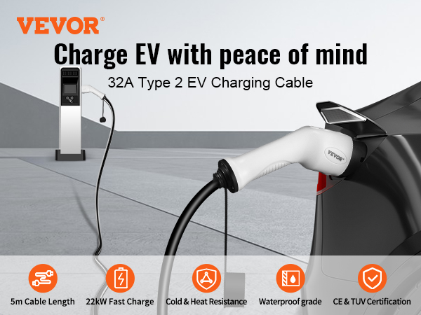 VEVOR Câble de Charge Ev Type 2 à Type 2 Chargeur Voiture