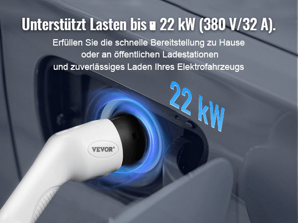 VEVOR Typ2 Ladekabel für Elektroauto und Hybrid 22kw 5m Kabellänge 3-Phasen  380V