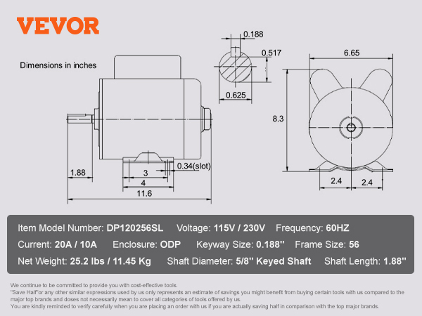 Air Compressor Motor, 3450RPM, CW/CCW Rotation