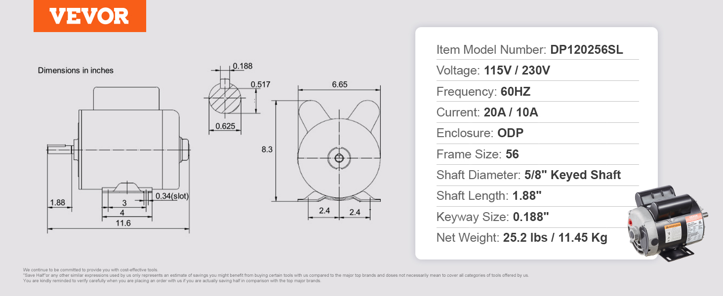 Air Compressor Motor, 3450RPM, CW/CCW Rotation