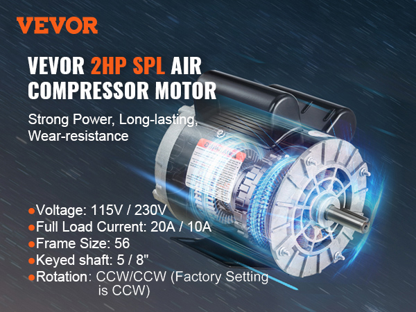 Air Compressor Motor, 3450RPM, CW/CCW Rotation