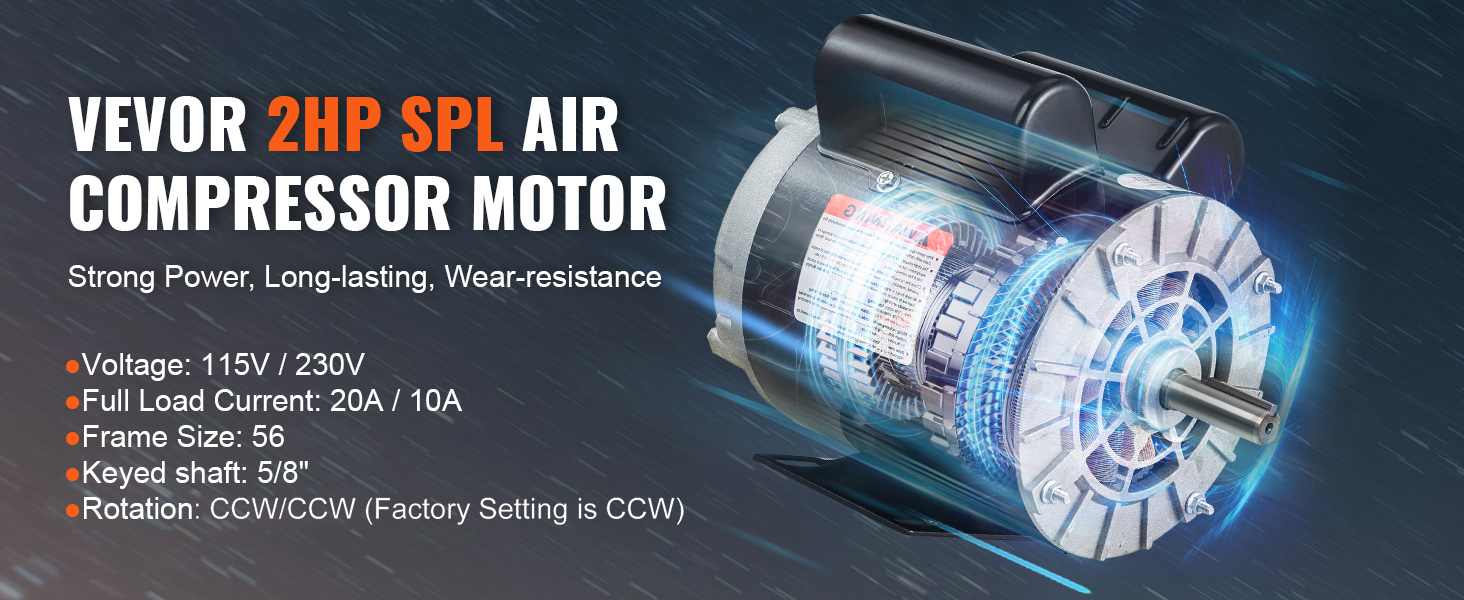 Air Compressor Motor, 3450RPM, CW/CCW Rotation