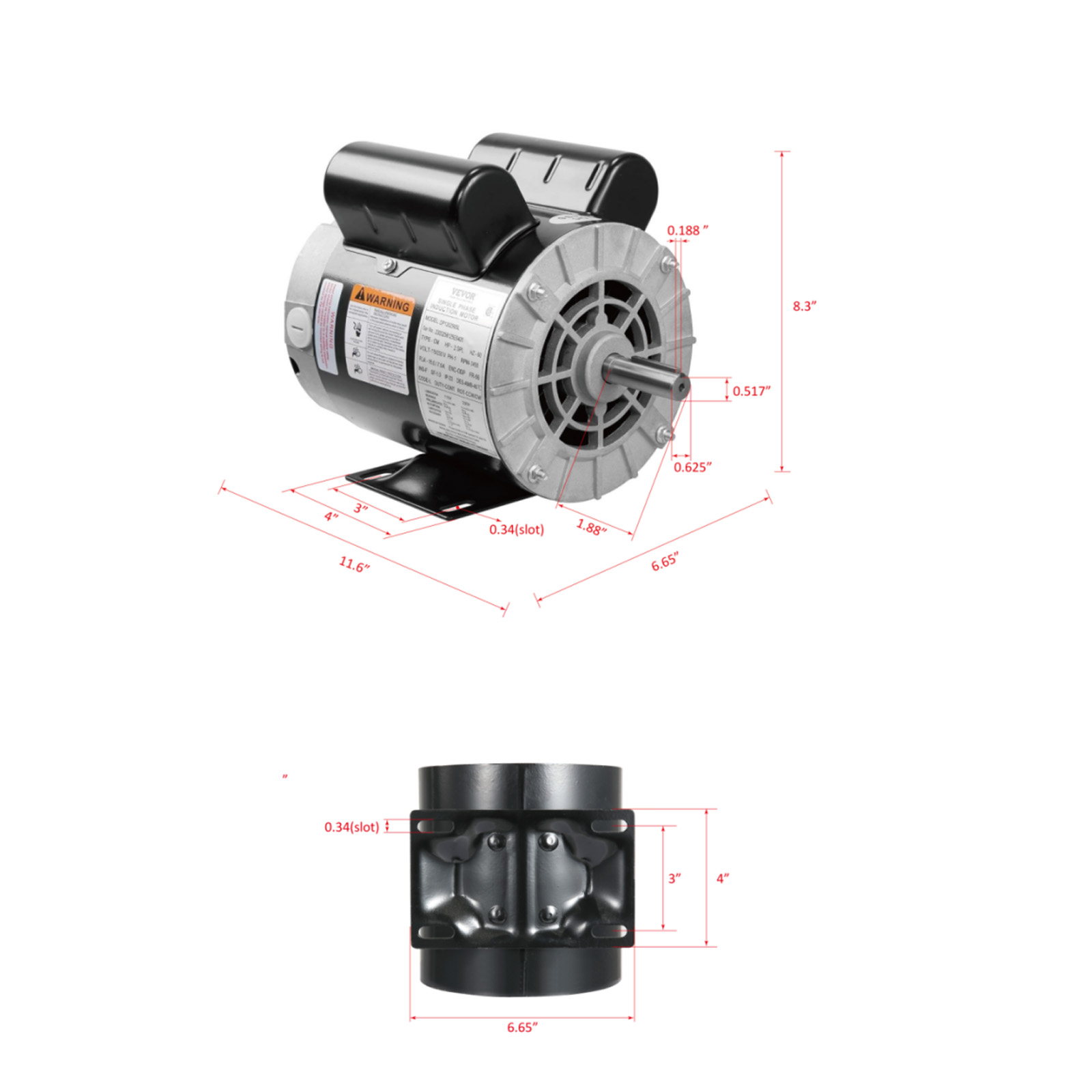 Air Compressor Motor, 3450RPM, CW/CCW Rotation