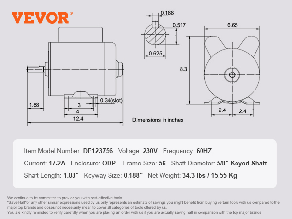 Air Compressor Motor, 3450RPM, CW/CCW Rotation