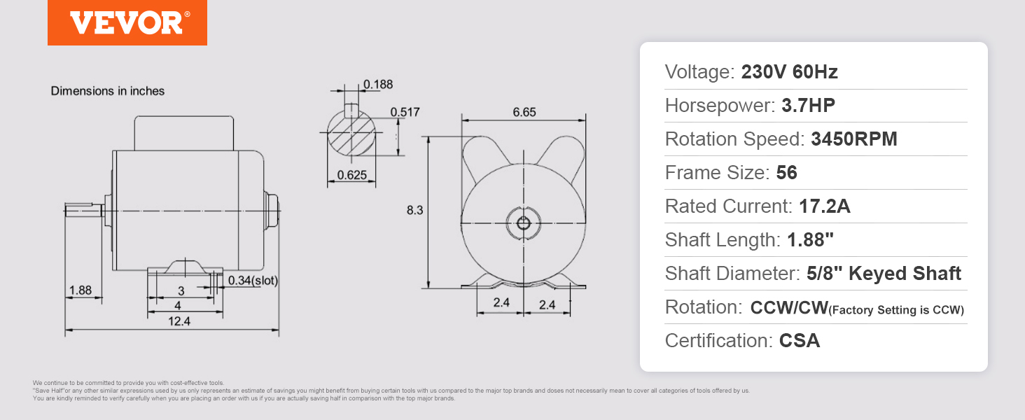 Air Compressor Motor, 3450RPM, CW/CCW Rotation
