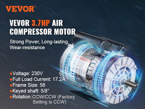 Air Compressor Motor, 3450RPM, CW/CCW Rotation
