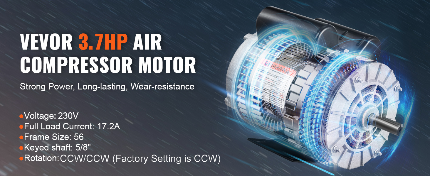 Air Compressor Motor, 3450RPM, CW/CCW Rotation