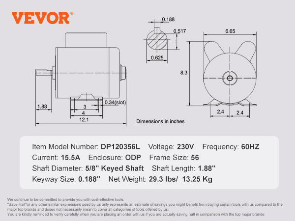 Air Compressor Motor, 3450RPM, CW/CCW Rotation