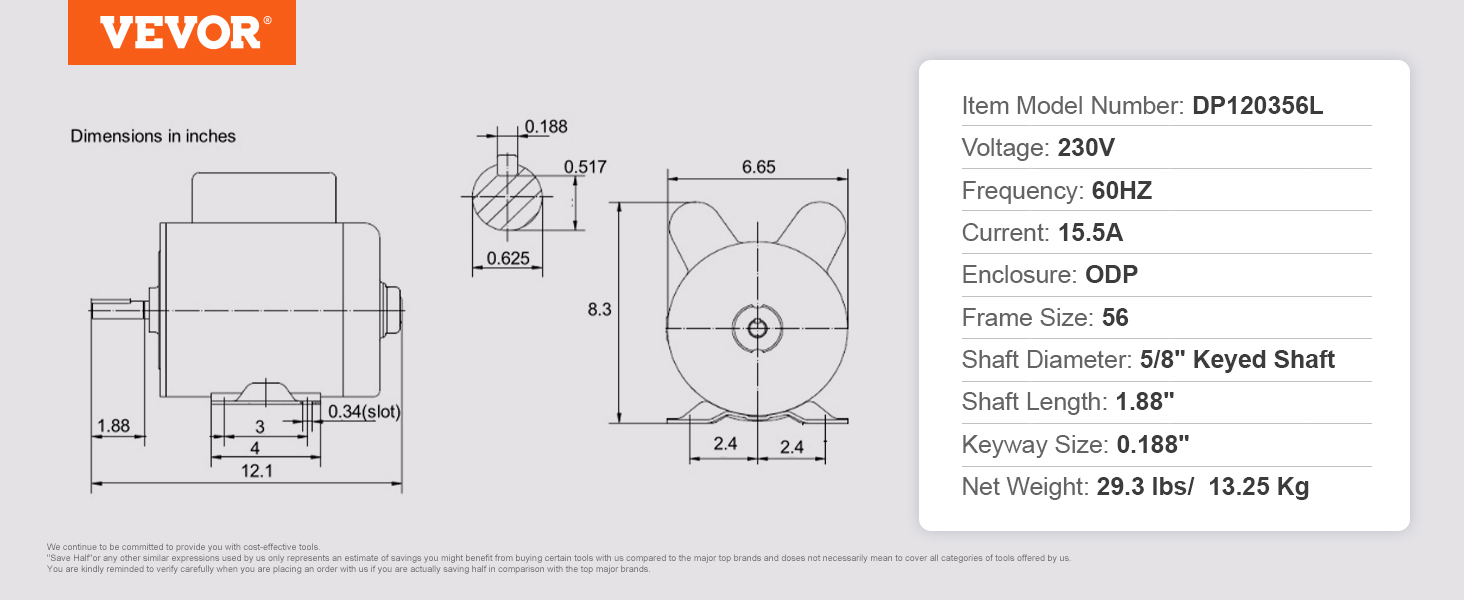 Air Compressor Motor, 3450RPM, CW/CCW Rotation
