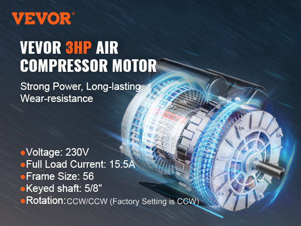 Air Compressor Motor, 3450RPM, CW/CCW Rotation