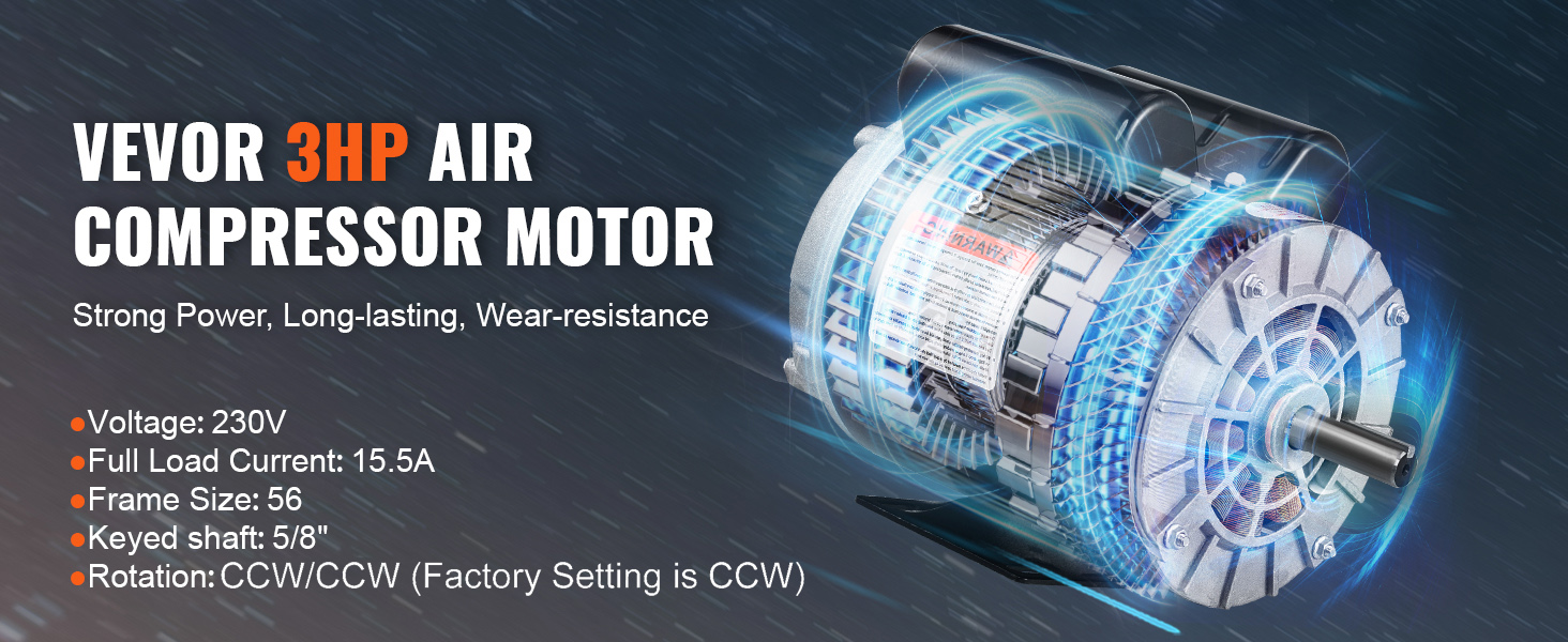Air Compressor Motor, 3450RPM, CW/CCW Rotation