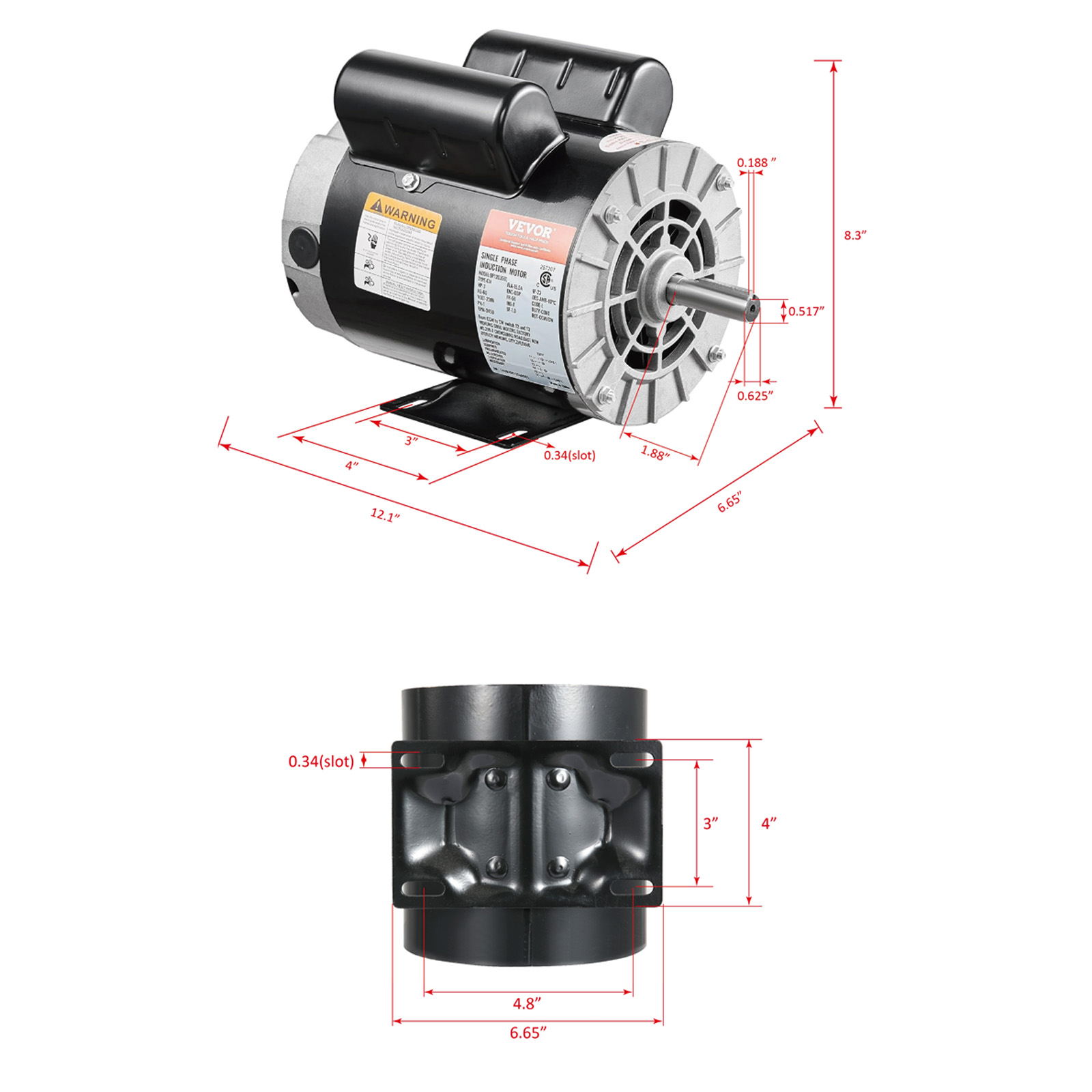 Air Compressor Motor, 3450RPM, CW/CCW Rotation