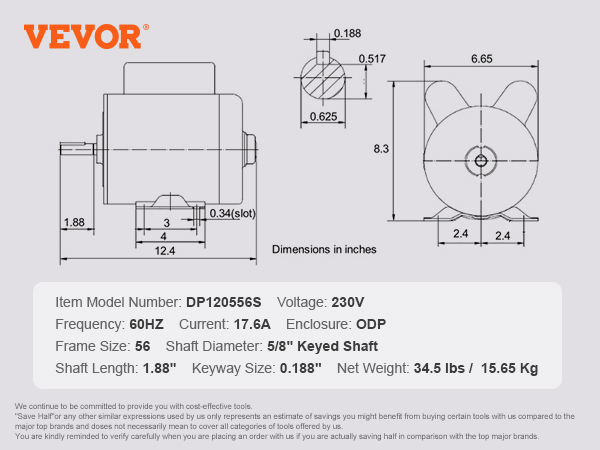 Air Compressor Motor, 3450RPM, CW/CCW Rotation