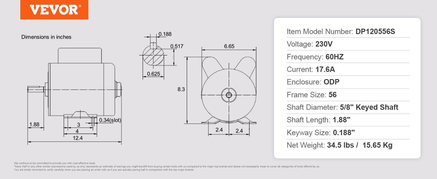 Air Compressor Motor, 3450RPM, CW/CCW Rotation