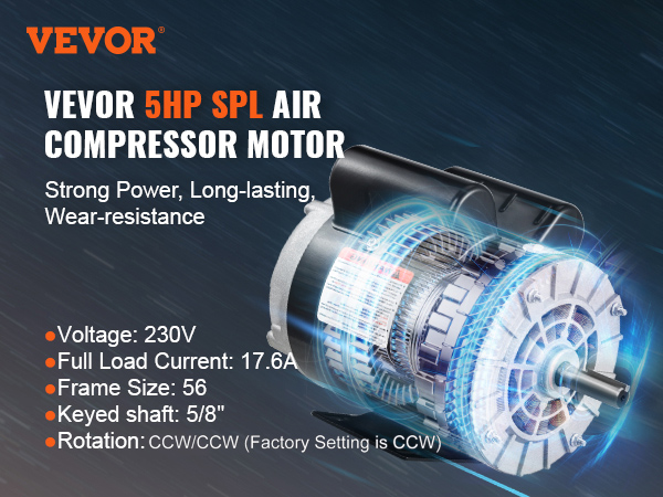 Air Compressor Motor, 3450RPM, CW/CCW Rotation