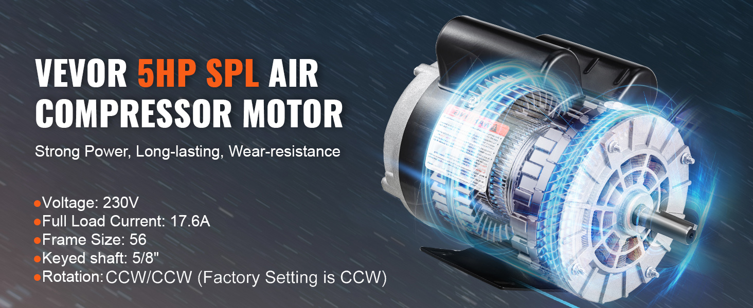 Air Compressor Motor, 3450RPM, CW/CCW Rotation