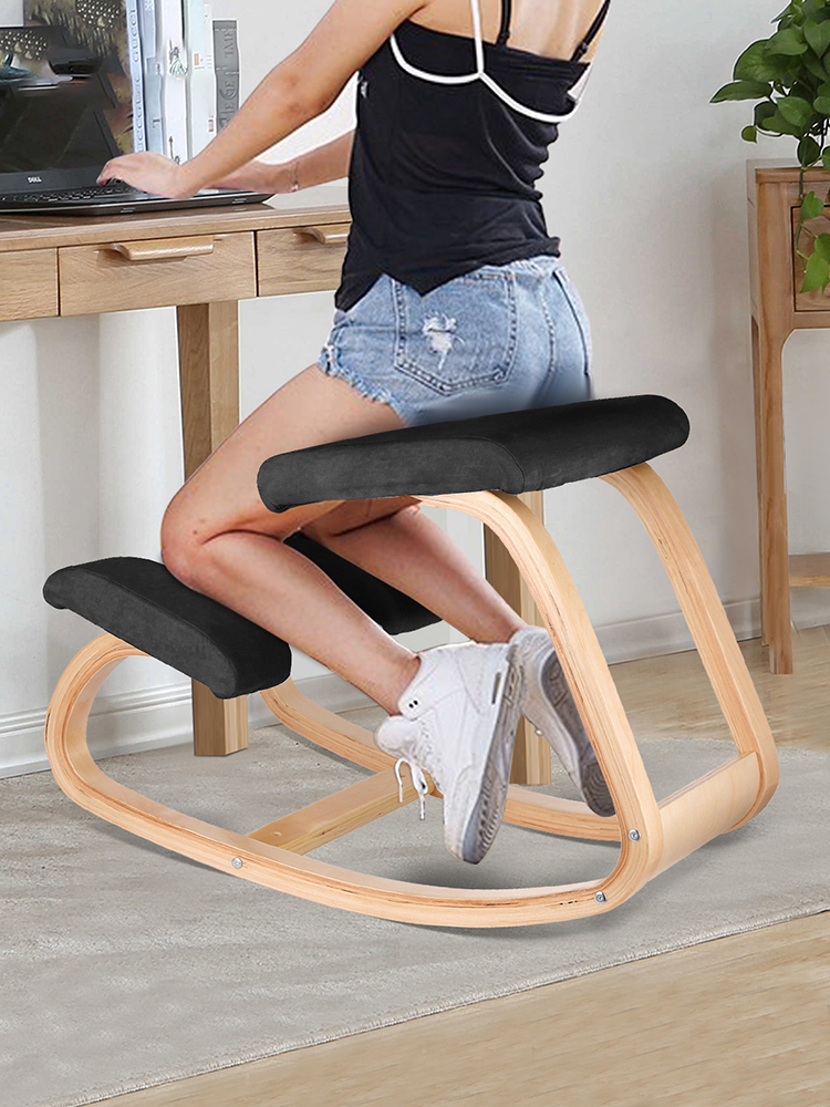 Ergonomic Kneeling Chair Wooden Rocking Kneeling Chair/Ergonomic Office Desk Chairs Thick Memory Foam Cushions Relief Neck Pain Bearing 200 Lbs for Improving Posture 
