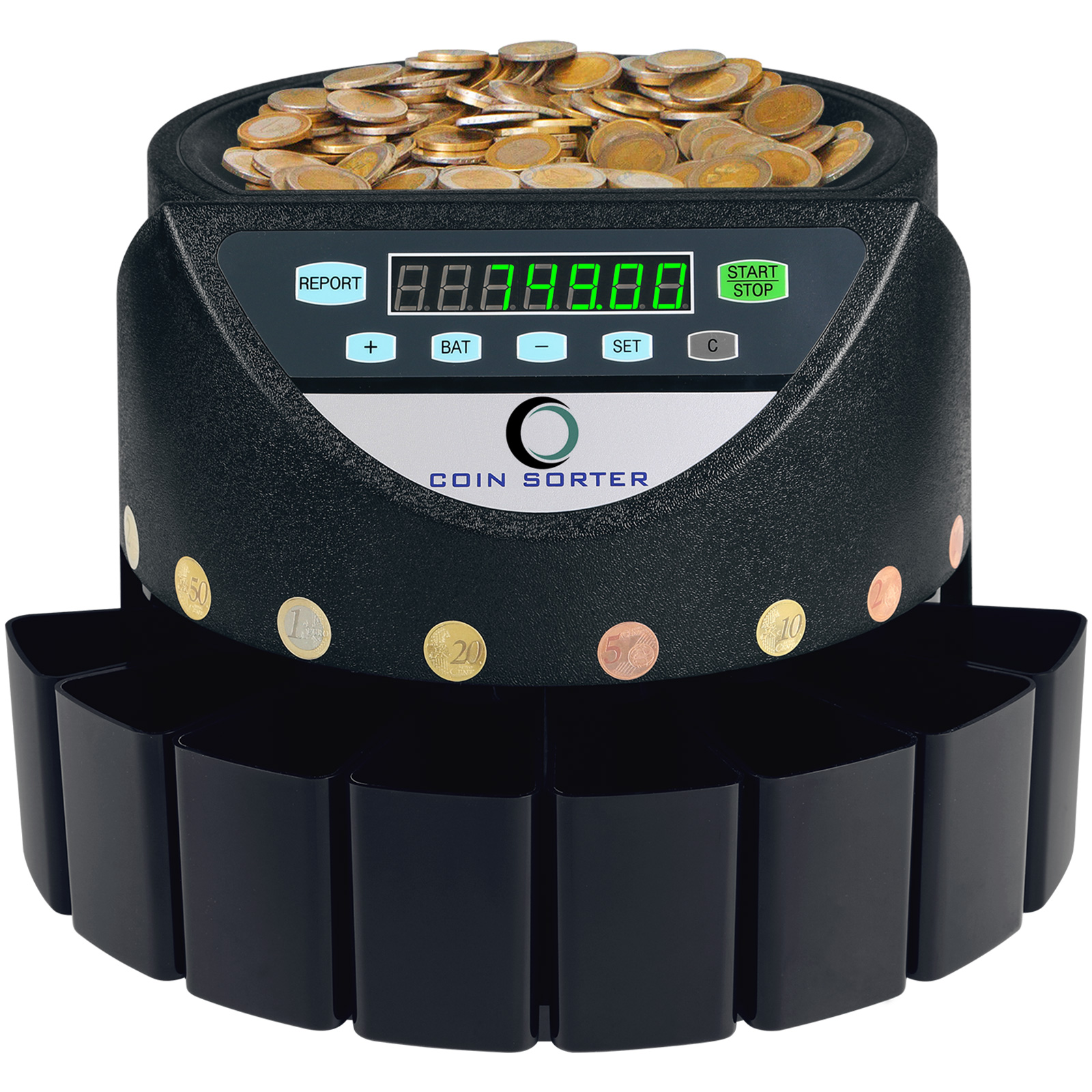 VEVOR Compteuse Trieuse De Pièces Euros - Machine à Compter 8 Types Avec Écran LCD