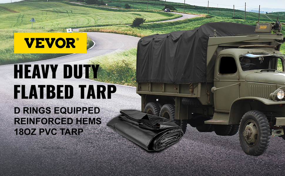 Vevor Flatbed Tarps Flatbed Truck Tarp 18oz 16'x24' Black With D Rings