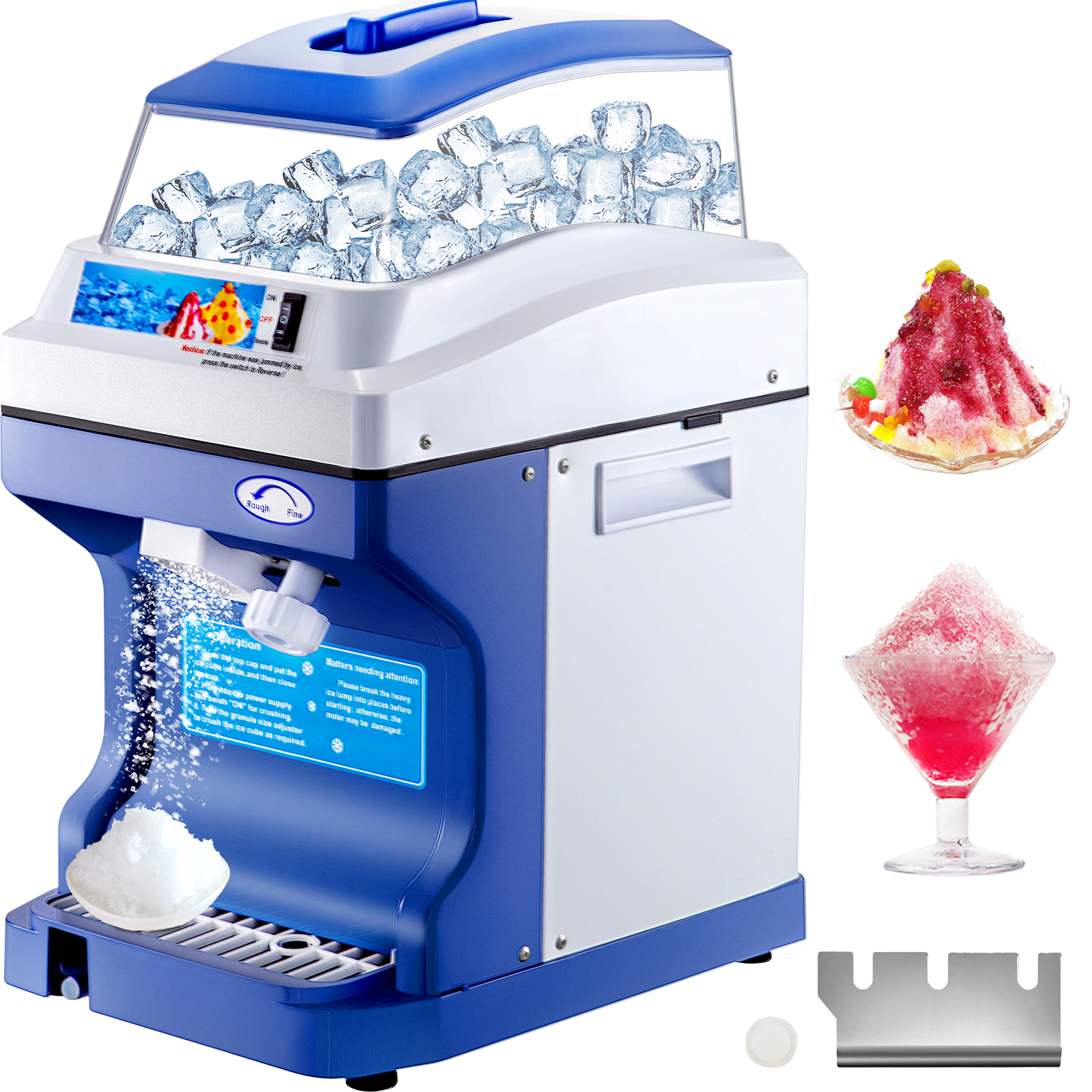 Flexzion Commercial Ice Shaver Machine 143 lbs 180W Sno Snow Cone Maker Shaved Electric Stainless Steel Blade Icee Crusher Hand Push Slice Fruit Vegetable for Party Restaurant Home Use 