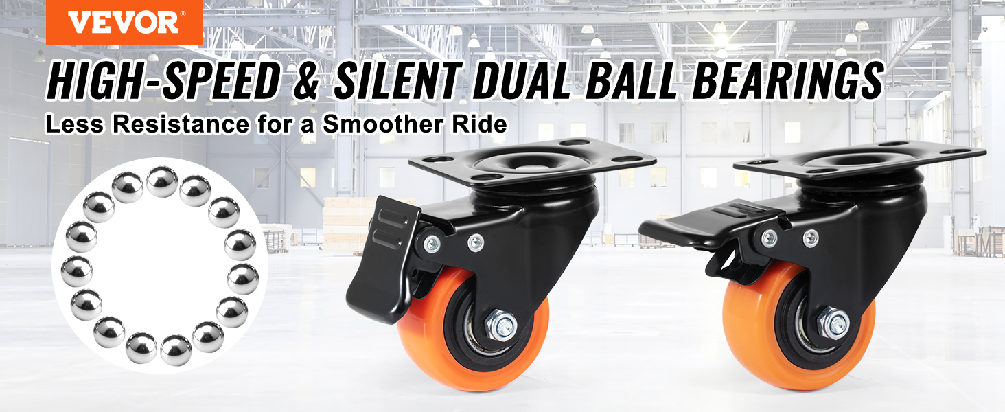 2 Inch Swivel Caster Wheels - Heavy Duty 600lbs Capacity No Noise PVC Wheels