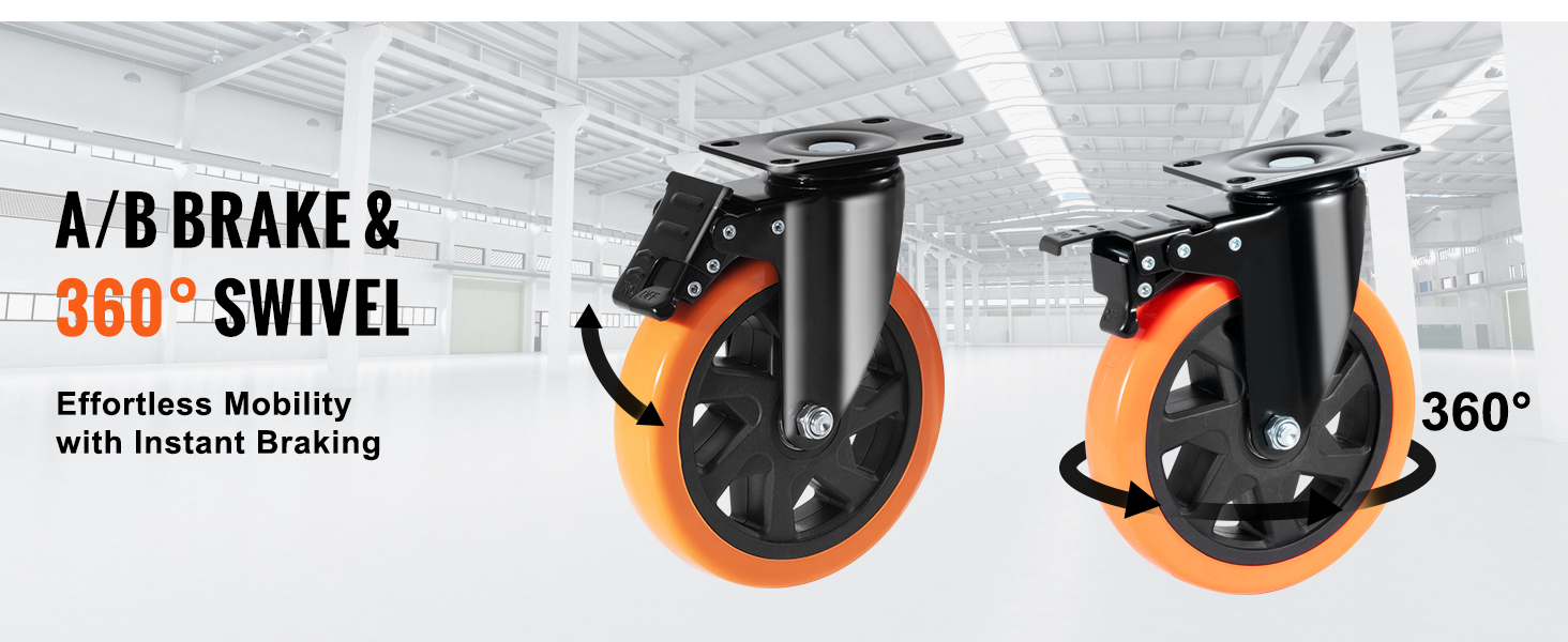 VEVOR VEVOR Juego de 4 ruedas giratorias para muebles industriales, ruedas  silenciosas de PVC de 127 mm con freno de bloqueo A/B, capacidad de carga  de 204 kg por rueda para carros