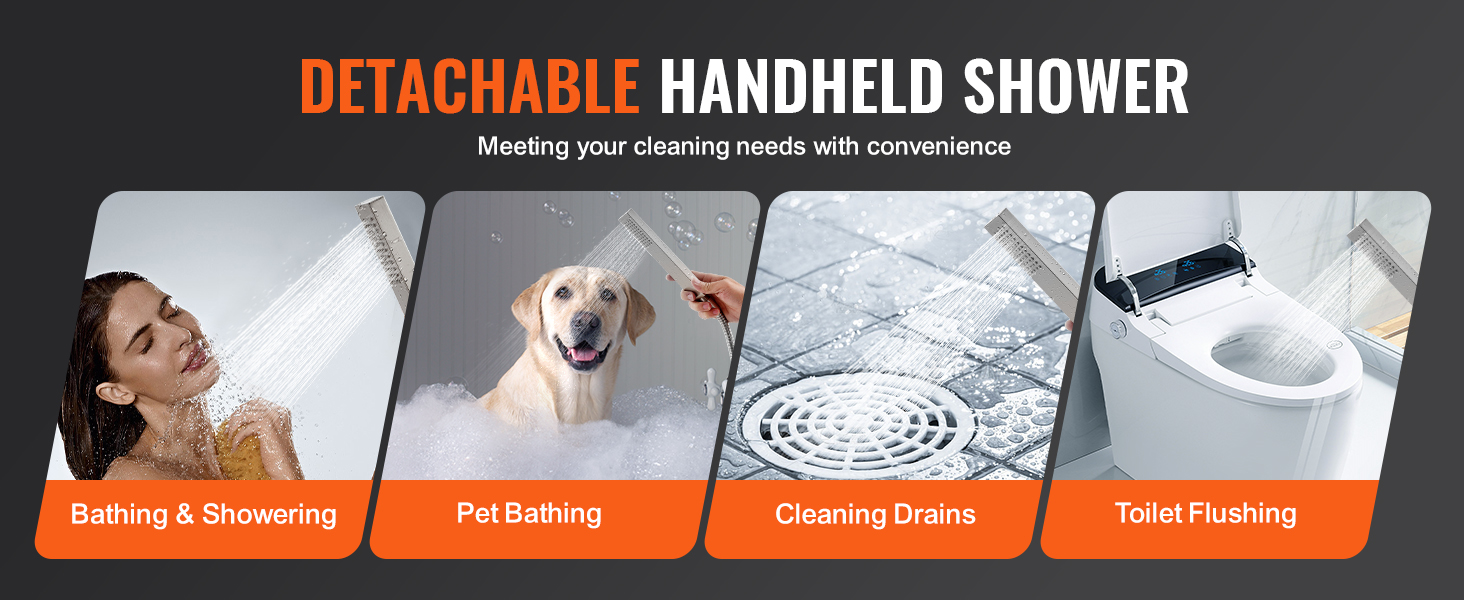 Douchette amovible pour le bain, le bain des animaux, le nettoyage des canalisations, la chasse d'eau des toilettes. Robinet de baignoire autoportant VEVOR.