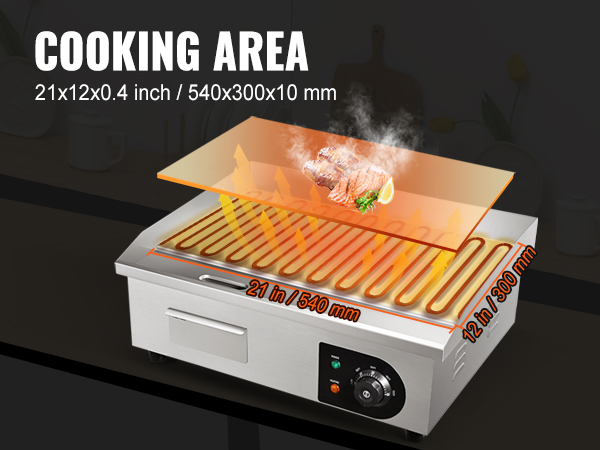 ZhdnBhnos 3000W 22'' Commercial Electric Griddle Flat Top Grill Stove Hot  Plate BBQ Countertop Stainless Steel 