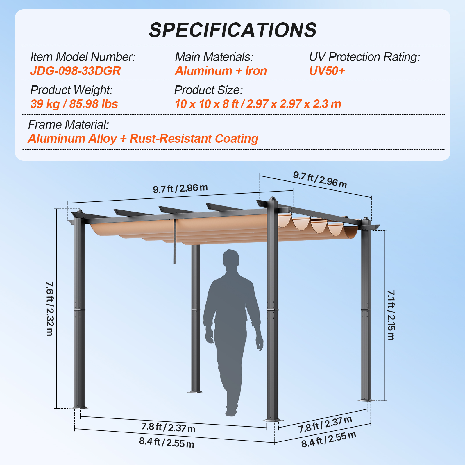 16x12ft 13x10 10x10 Aluminum Patio Pergola w/ Sun Shade Cover Retractable Canopy - Picture 19 of 79