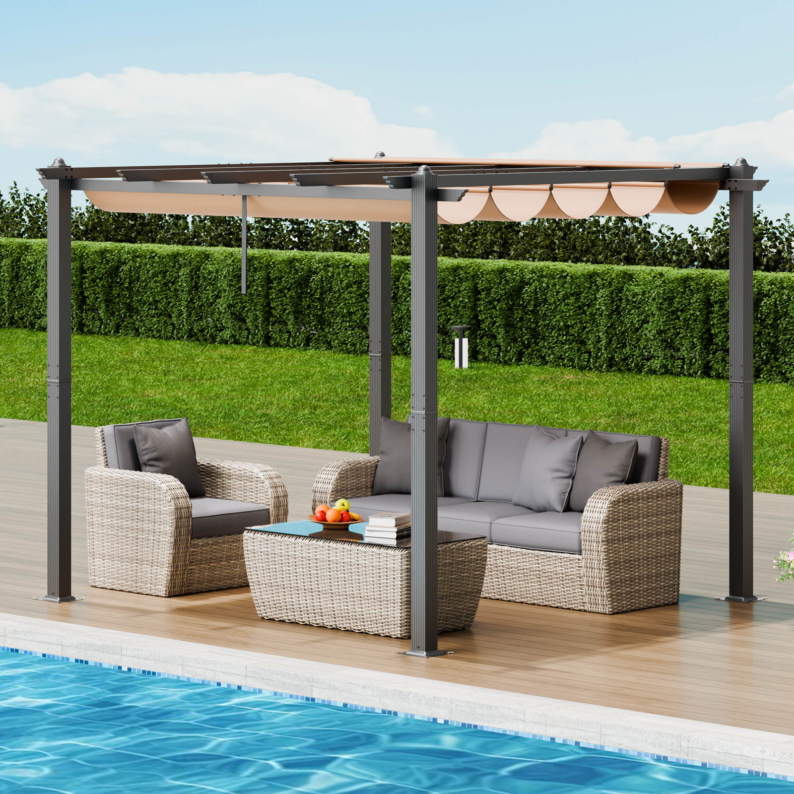 16x12ft 13x10 10x10 Aluminum Patio Pergola w/ Sun Shade Cover Retractable Canopy - Picture 20 of 79