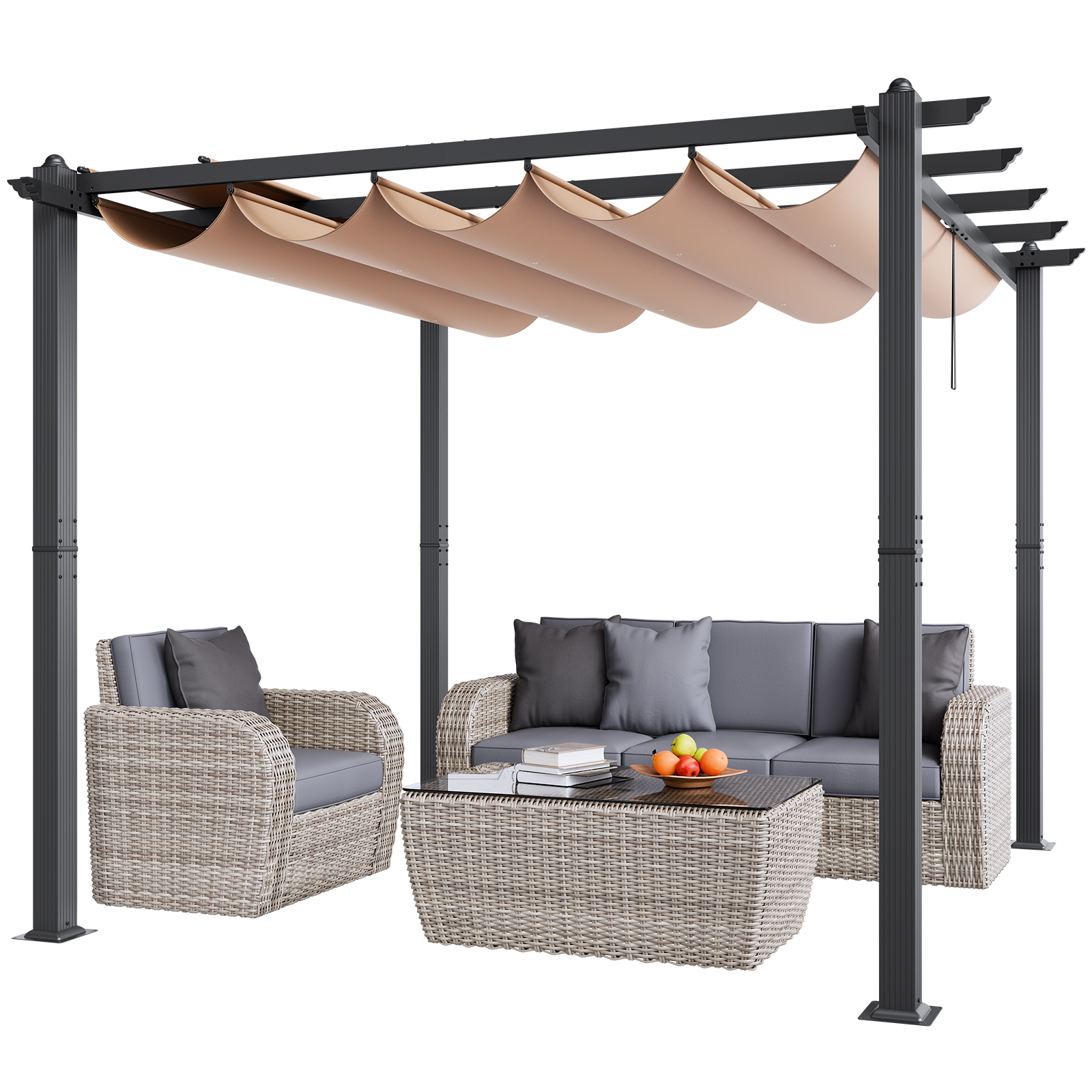 16x12ft 13x10 10x10 Aluminum Patio Pergola w/ Sun Shade Cover Retractable Canopy - Picture 14 of 79