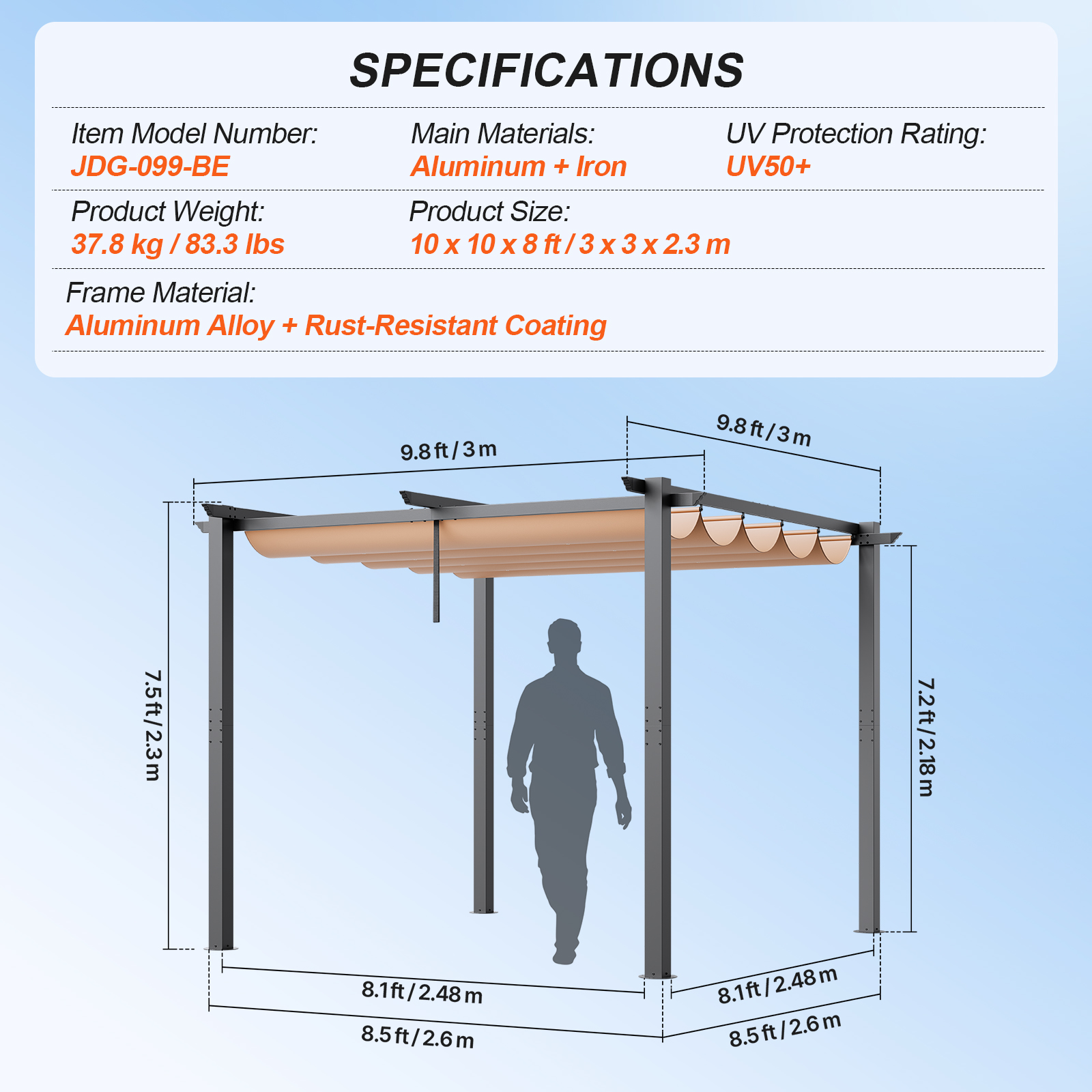 16x12ft 13x10 10x10 Aluminum Patio Pergola w/ Sun Shade Cover Retractable Canopy - Picture 8 of 79