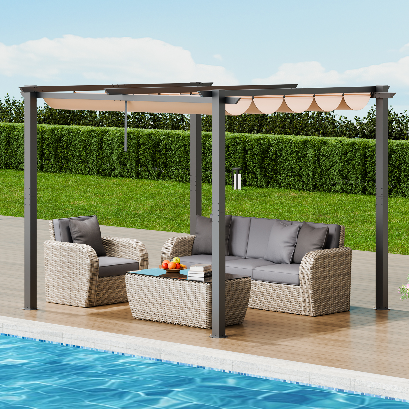 16x12ft 13x10 10x10 Aluminum Patio Pergola w/ Sun Shade Cover Retractable Canopy - Picture 9 of 79