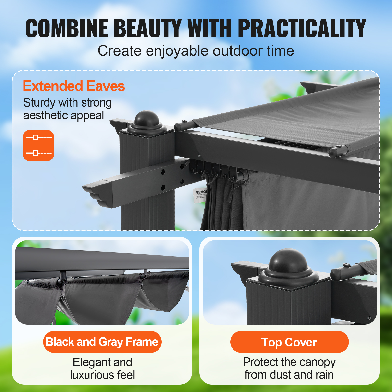 16x12ft 13x10 10x10 Aluminum Patio Pergola w/ Sun Shade Cover Retractable Canopy - Picture 29 of 79