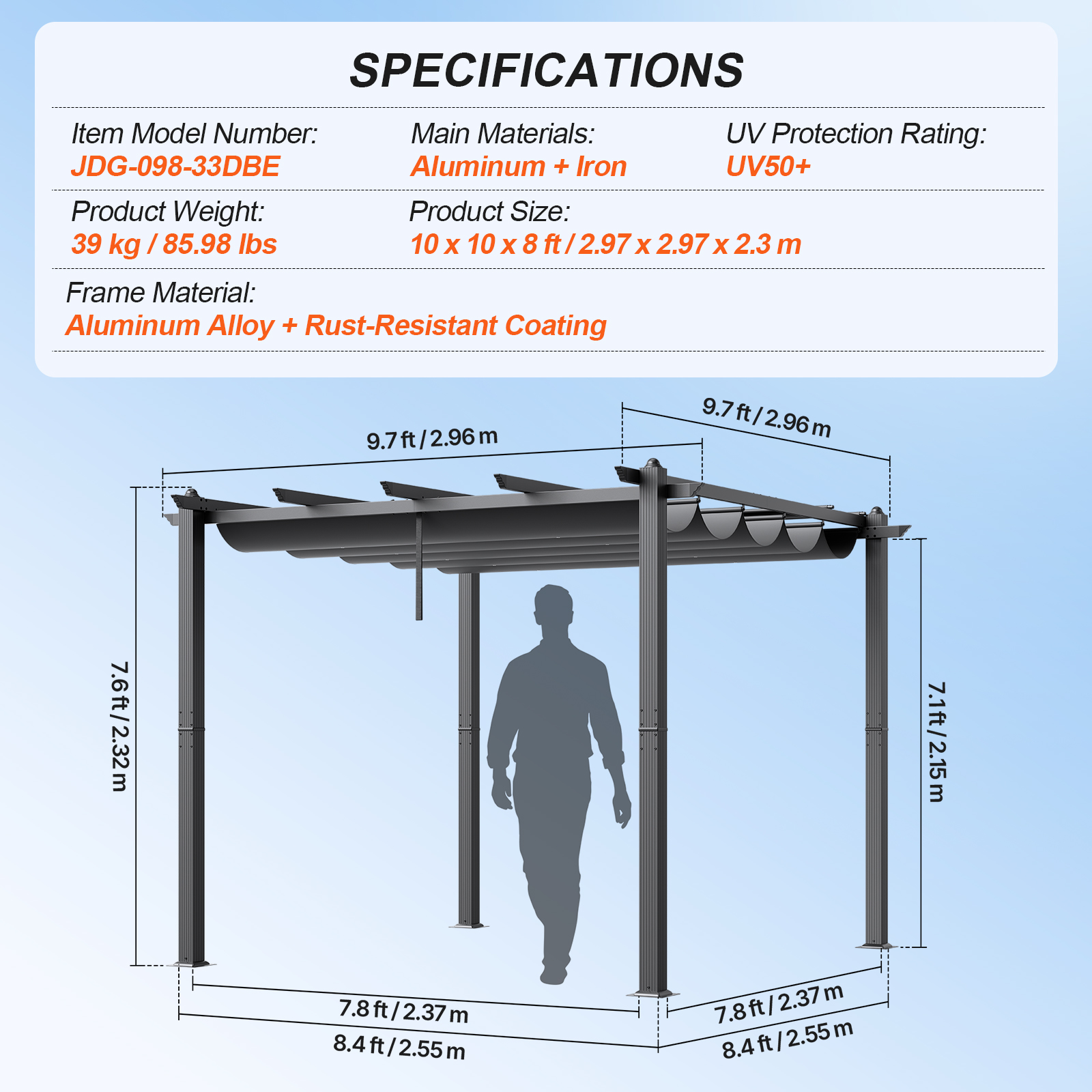 16x12ft 13x10 10x10 Aluminum Patio Pergola w/ Sun Shade Cover Retractable Canopy - Picture 30 of 79