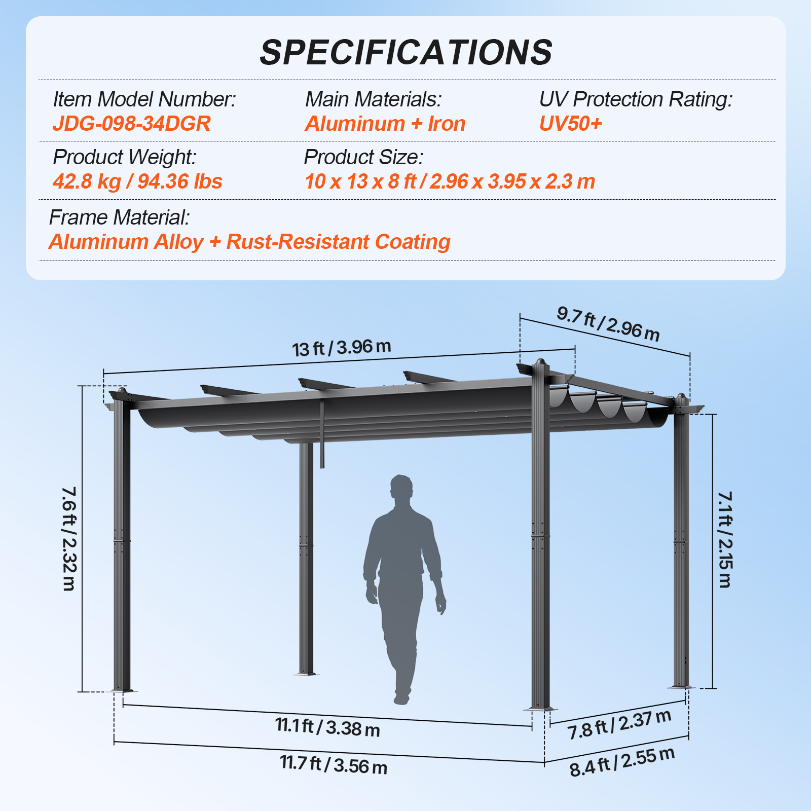 16x12ft 13x10 10x10 Aluminum Patio Pergola w/ Sun Shade Cover Retractable Canopy - Picture 52 of 79