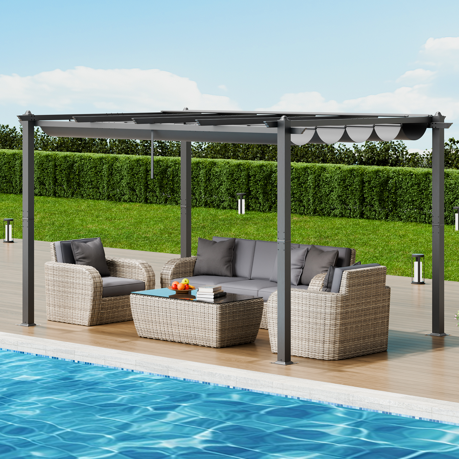 16x12ft 13x10 10x10 Aluminum Patio Pergola w/ Sun Shade Cover Retractable Canopy - Picture 53 of 79
