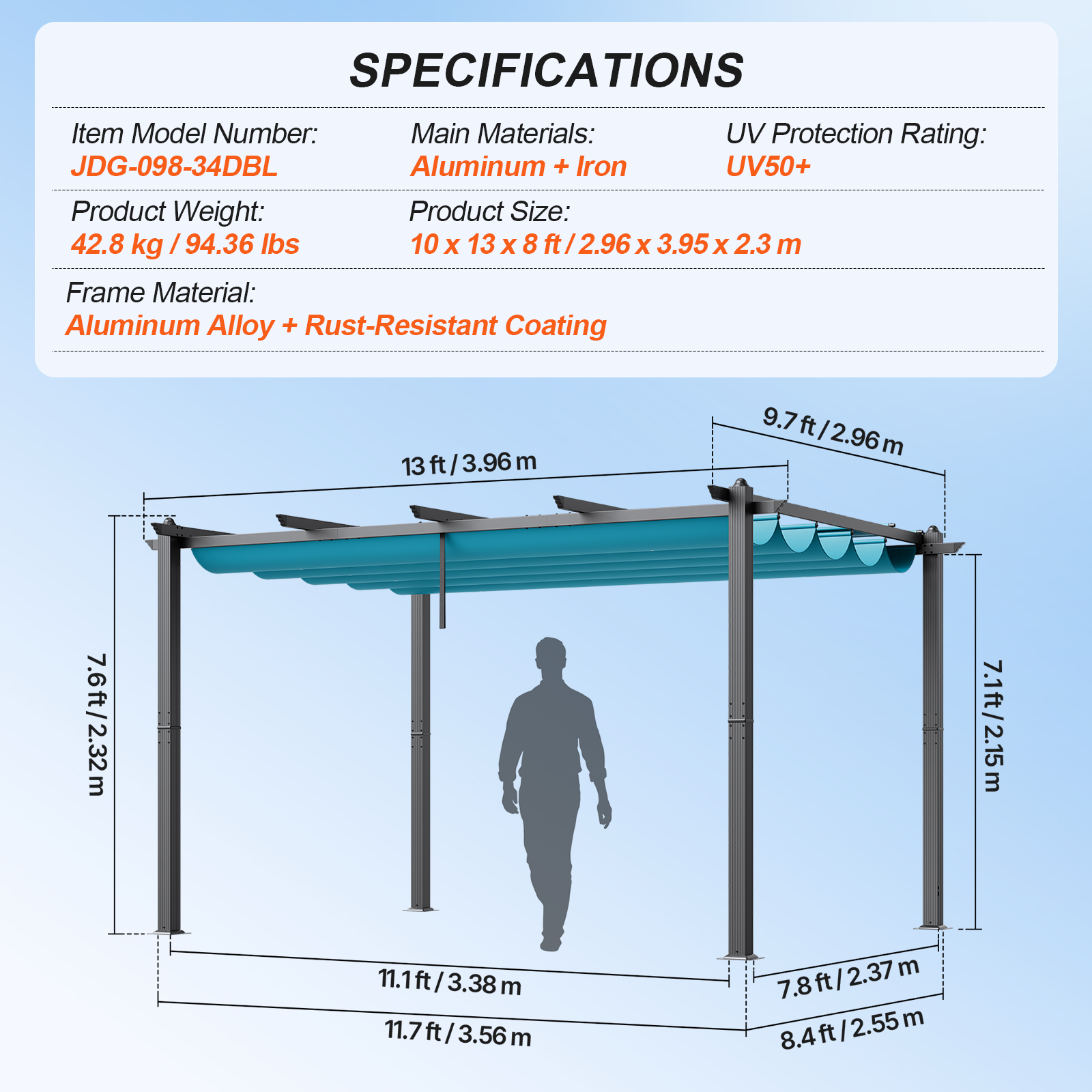 16x12ft 13x10 10x10 Aluminum Patio Pergola w/ Sun Shade Cover Retractable Canopy - Picture 63 of 79
