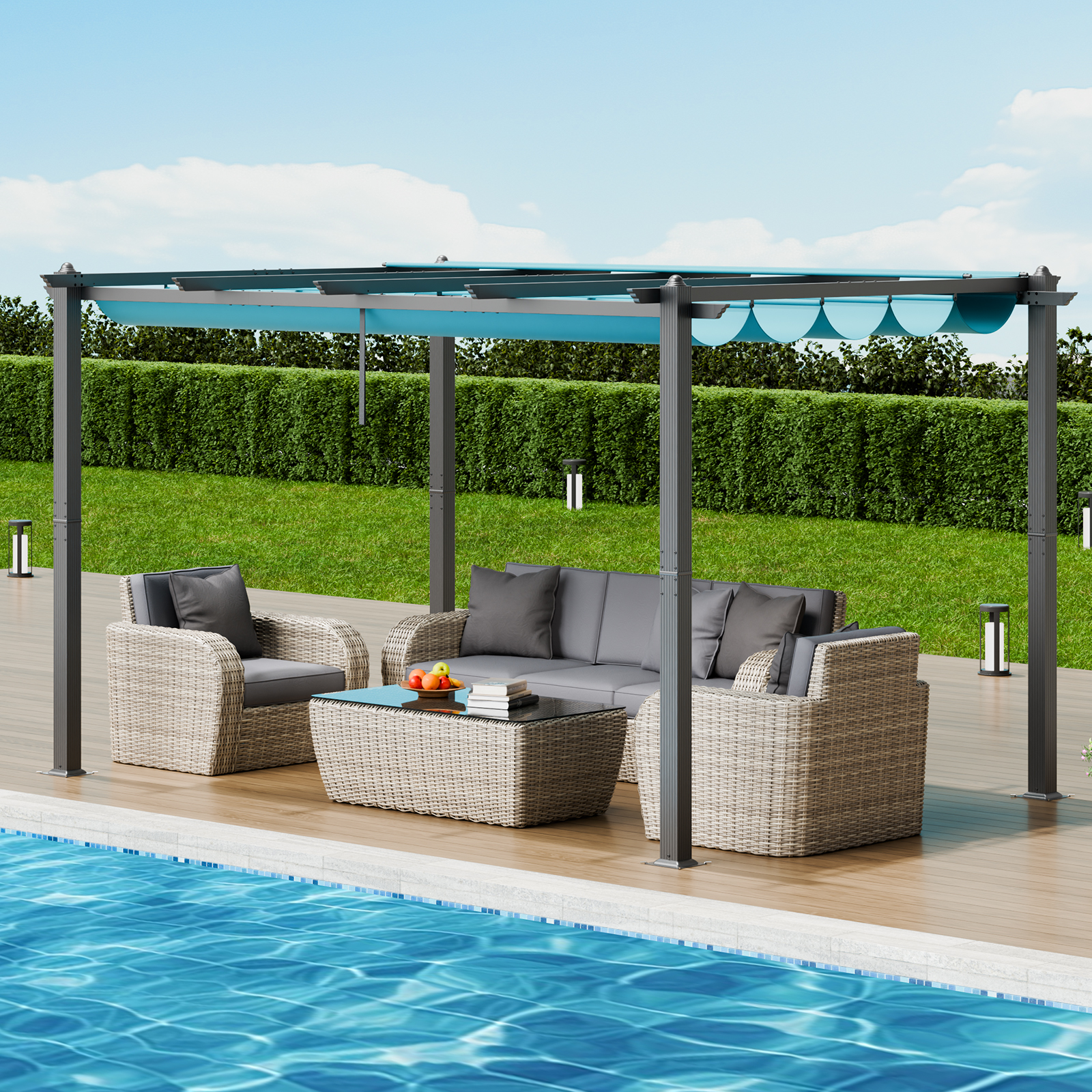16x12ft 13x10 10x10 Aluminum Patio Pergola w/ Sun Shade Cover Retractable Canopy - Picture 64 of 79