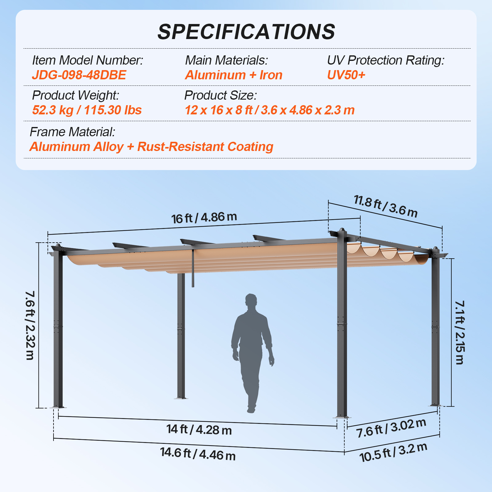 16x12ft 13x10 10x10 Aluminum Patio Pergola w/ Sun Shade Cover Retractable Canopy - Picture 74 of 79