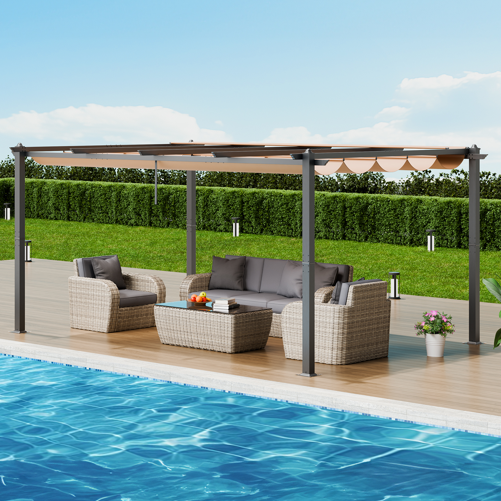 16x12ft 13x10 10x10 Aluminum Patio Pergola w/ Sun Shade Cover Retractable Canopy - Picture 75 of 79