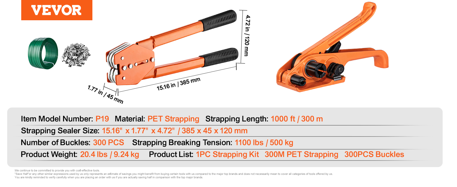 Strapping kit,tensioner & sealer,1000 ft