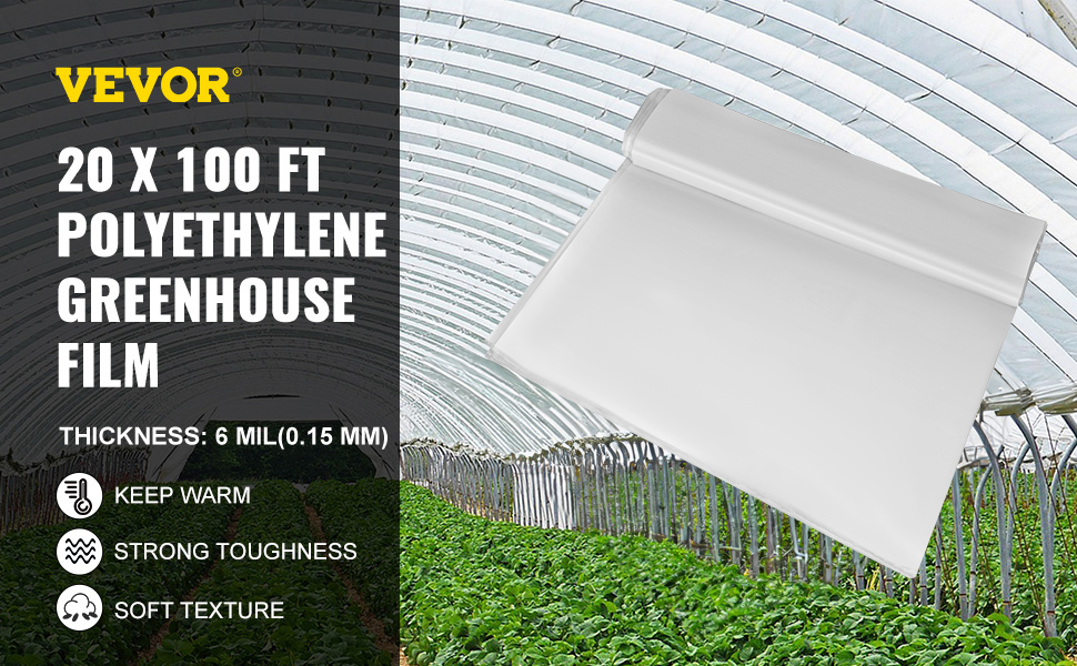 Greenhouse Plastic Film Clear Polyethylene Cover UV Resistant, 12 ft Wide x 25 ft Long