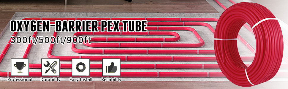 thumbnail image 2 of Chauffage Radiant 1/2-inch PEX-B Oxygen Barrier Tubing - 300 Ft Red Coil For Radiant Floor Heating Garage Water Barrier 2 of 14