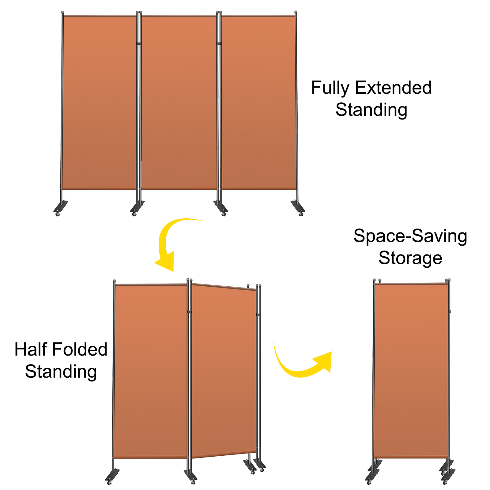 VEVOR Office Partition 89" W x 14" D x 73" H Room Divider 3-Panel Office Divider Folding Portable Office Walls w/ Non-See-Through Fabric Room Partition Reddish Brown for Room Office Restaurant