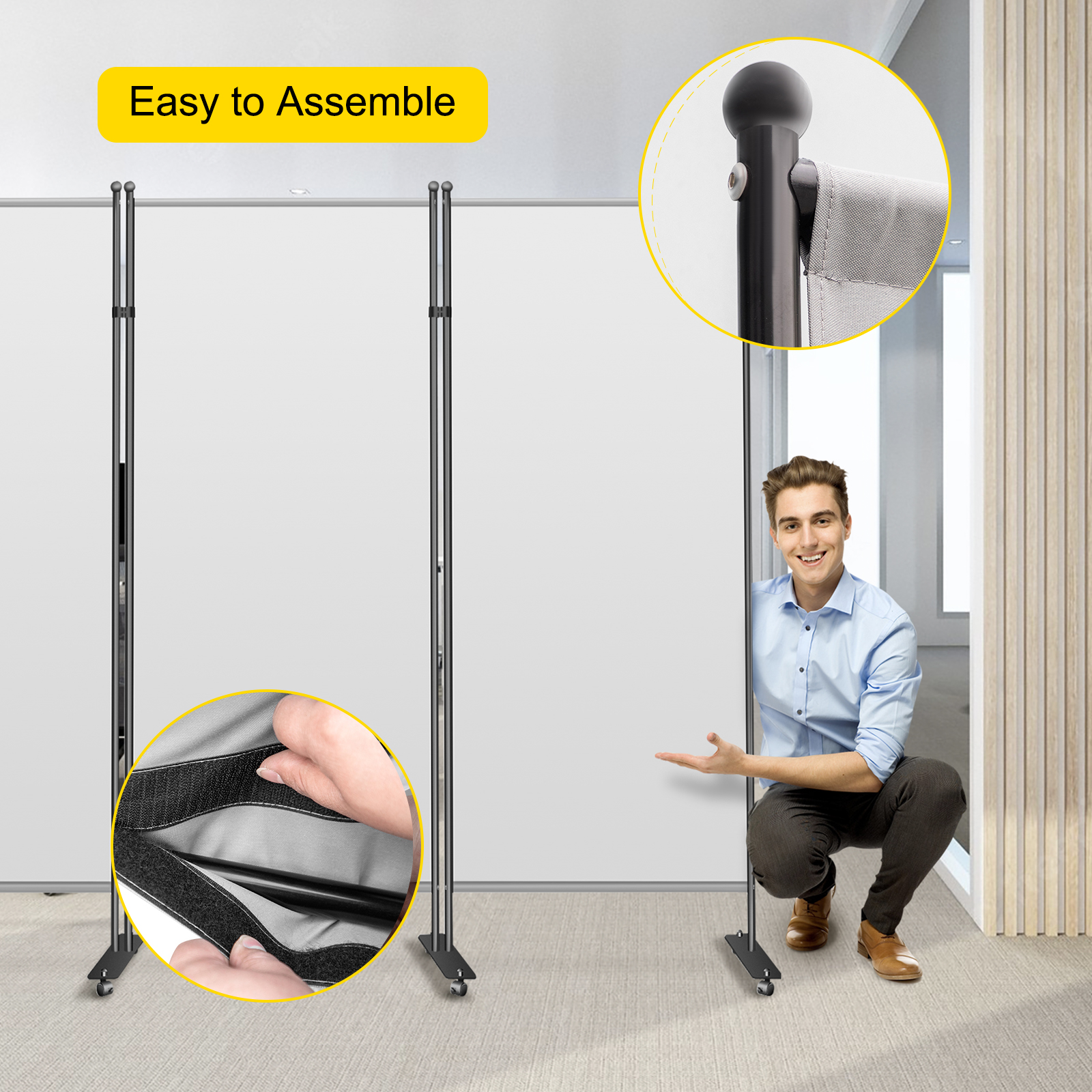 VEVOR Office Partition 89" W x 14" D x 72.8" H Room Divider 3-Panel Office Divider Folding Portable Office Walls with Non-See-Through Fabric Room Partition Light Gray for Room Office Restaurant