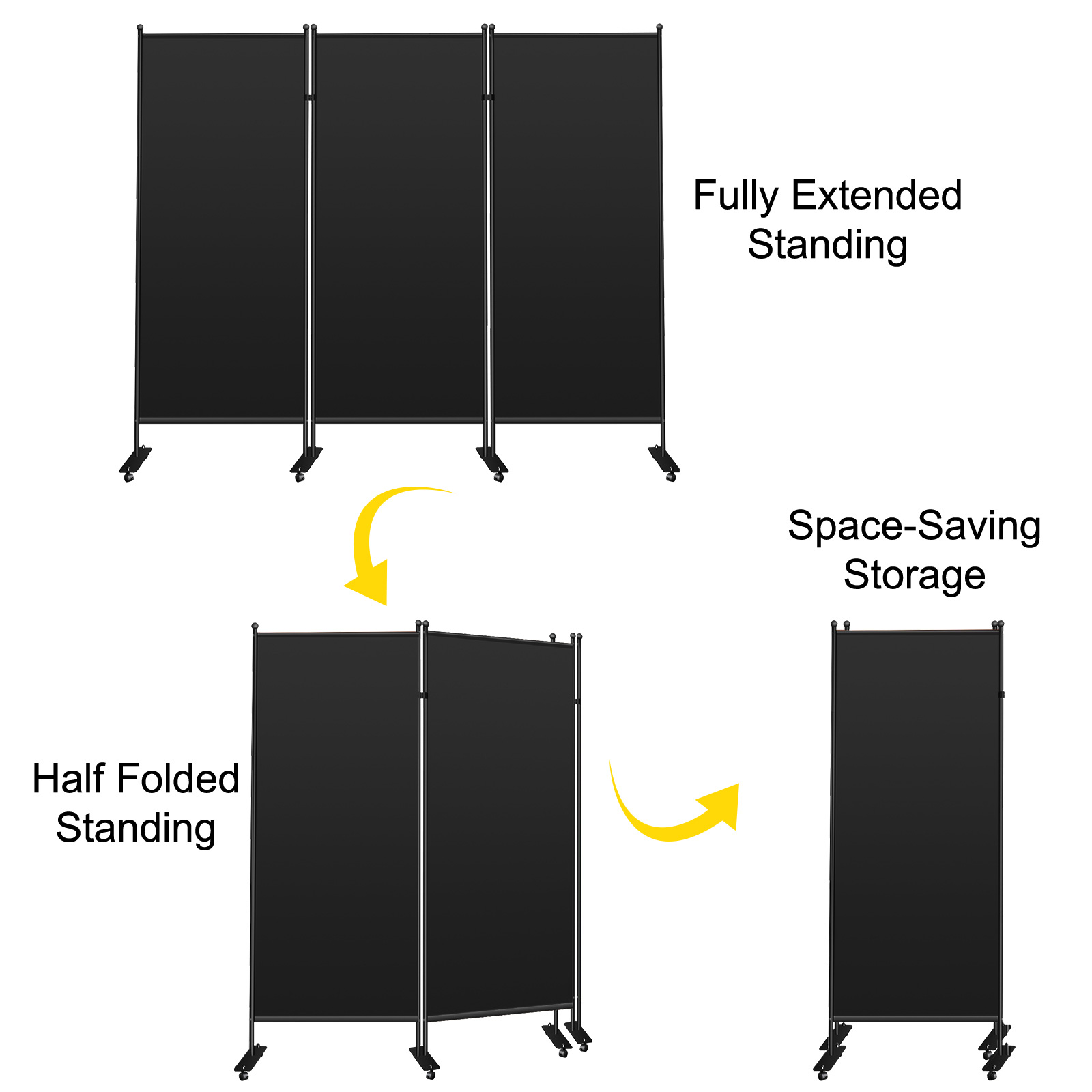 VEVOR Office Partition 89" W x 14" D x 73" H Room Divider Wall 3-Panel Office Divider Folding Portable Office Walls Divider with Non-See-Through Fabric Room Partition Black for Room Office Restaurant