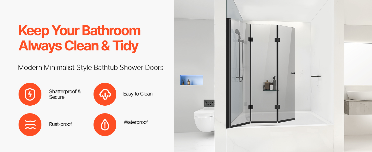 Bathtub Shower Door 51 in. W x 56 in. H Frameless Foldable Tub Shower ...
